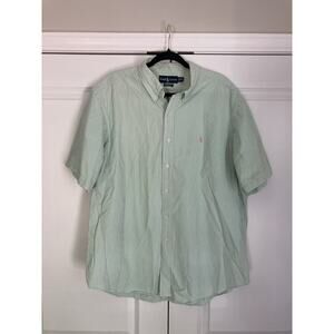 Polo Ralph Lauren Shirt Men 2XL Green Stripe Seersucker Button Down Classic Fit